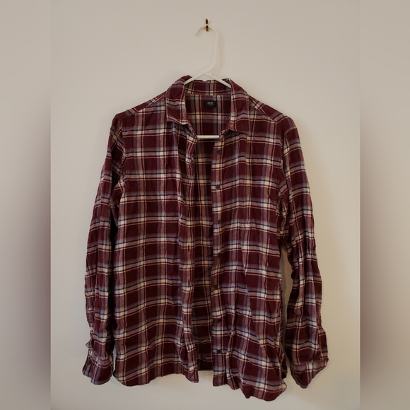 Burgundy Plaid Uniqlo Flannel Shirt - Picture 1 of 3